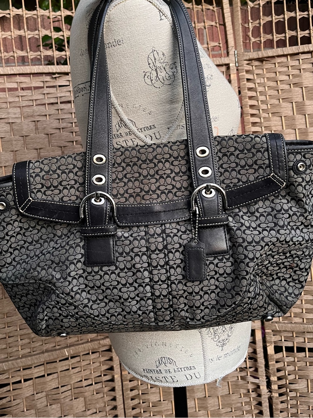 Coach Black and Charcoal Signature Canvas Tote
